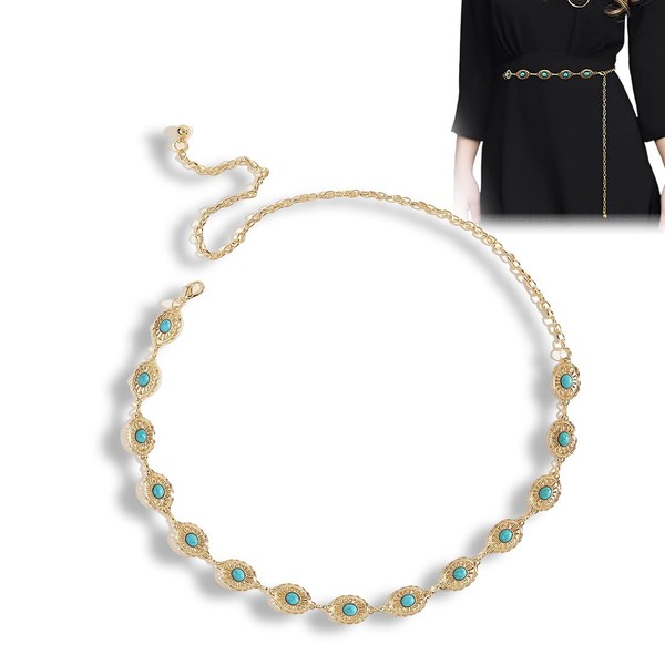 SULIUDAJI Chain Waist Belt For Women, Turquoise Western Metal Belt,