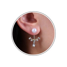 Wendalern Pearl CZ Ear Jacket Earrings Teardrop Crystal Dangle Earrings Cubic Zirconia Pearl Front Back Earrings Large Pearl Stud Earrings Ear Jewelry for Women Girls