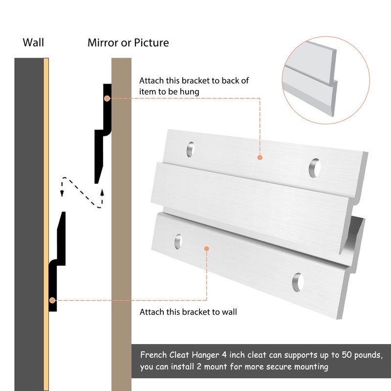 French Cleat Picture Hanger, Aluminum Z Hanger Interlocking Wall Mounting