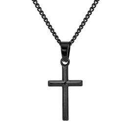 murtoo Cross Necklace for Men, Stainless Steel Necklace for Men with Cross Pendant, Cross Mens Necklace Simple Jewelry Gift for Men Women, 2” Adjustable Curb Chain (24"+2", Black)