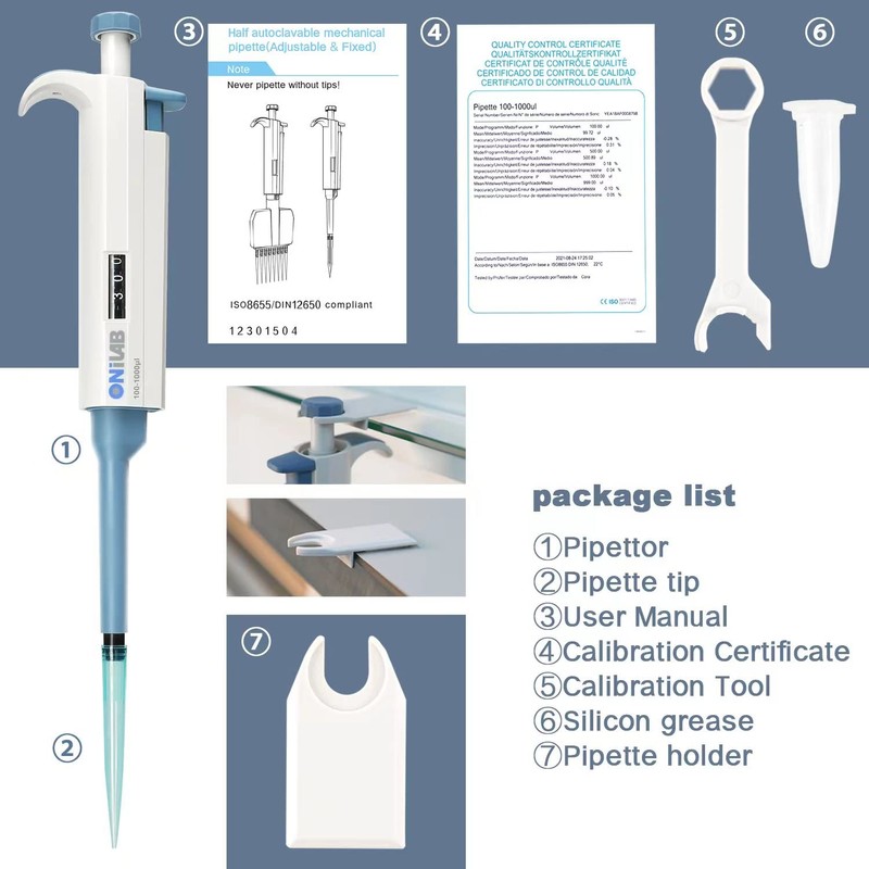 ONiLAB 1000-5000μl Laboratory Single-Channel Pipette Scientific Laboratory Micropipette Manual Adjustable