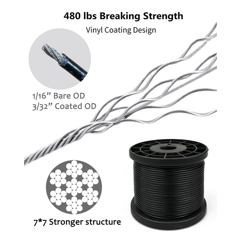 DEFUNX String Light Hanging Kit Outdoor 164 Ft Vinyl Coated