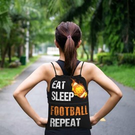Qilerongrong Football Drawstring Bags, Outdoor Sport Sackpack Cinch String Bag, Eat Sleep Football Repeat Drawstring Backpack, Waterproof Gym Drawstring Bags, Football Player Gift for Men & Women