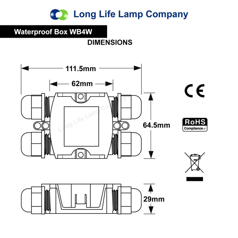 Waterproof IP68 Electrical 4 Way Junction Box Cable Wire Connection