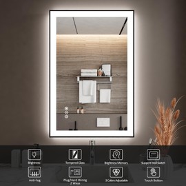 ISTRIPMF 24x36 Inch LED Bathroom Mirror with Black Frame, Backlit and Front Lighted Bathroom Mirrors for Wall, Anti-Fog, Dimmable, Memory, Shatterproof, LED Vanity Mirror for Bathroom