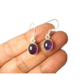 Art Gecko Purple AMETHYST Sterling Silver Oval Gemstone Earrings 925 - (AMER2903181)