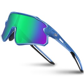 RIVBOS RYS007 Motel Baseball Equipment! Kids Polarized Sunglasses, For Kids, Baseball, Sports, UV Protection, Ultra Lightweight, Frame, Running, Cycling, Boys, Girls, Blue Black Blue & Green Lens