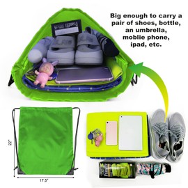 BeeGreen Green Drawstring Backpack Bags Bulk 10 Pack X-Large 22.4" L x 17.5" W Sports Cinch Sackpack Gym String Bags Machine Washable Heavy Duty for Men Women