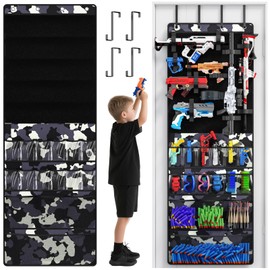 Over the Door Organizer for Toy Guns, Hanging Toy Guns Storage Organizer with Pockets and Slots for Kids Foam Blasters, Darts, Goggles, Toys Storage Door Hanger for Kids Rooms, Game Rooms, Camouflage