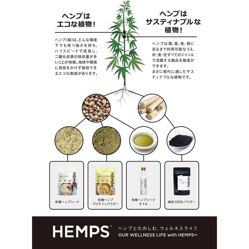 【HEMPS】 麻炭 100％ パウダー 45g 大容量 | 大手オーガニックスーパー取扱 | チャコールクレンズ