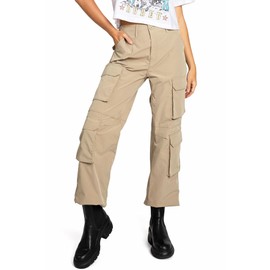 Love Tree Women's Juniors High Rise Skater Cargo Pants (Khaki, Small)