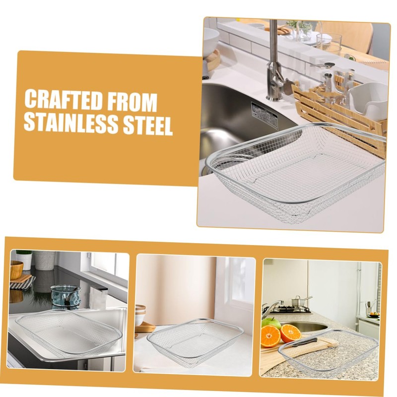 BIUDECO 2pcs Stainless Steel Drainer Colander: Rectangle Mesh Basket Table