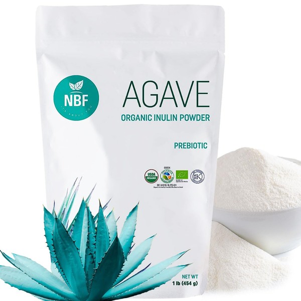NBF Organic Agave Inulin Powder (16 Oz) 100% Pure, Prebiotic Fiber Powder, Soluble Inulin Fiber, Digestive Fiber, Unflavored Fiber, Gut Health Fiber, Gluten-Free, Keto, Kosher