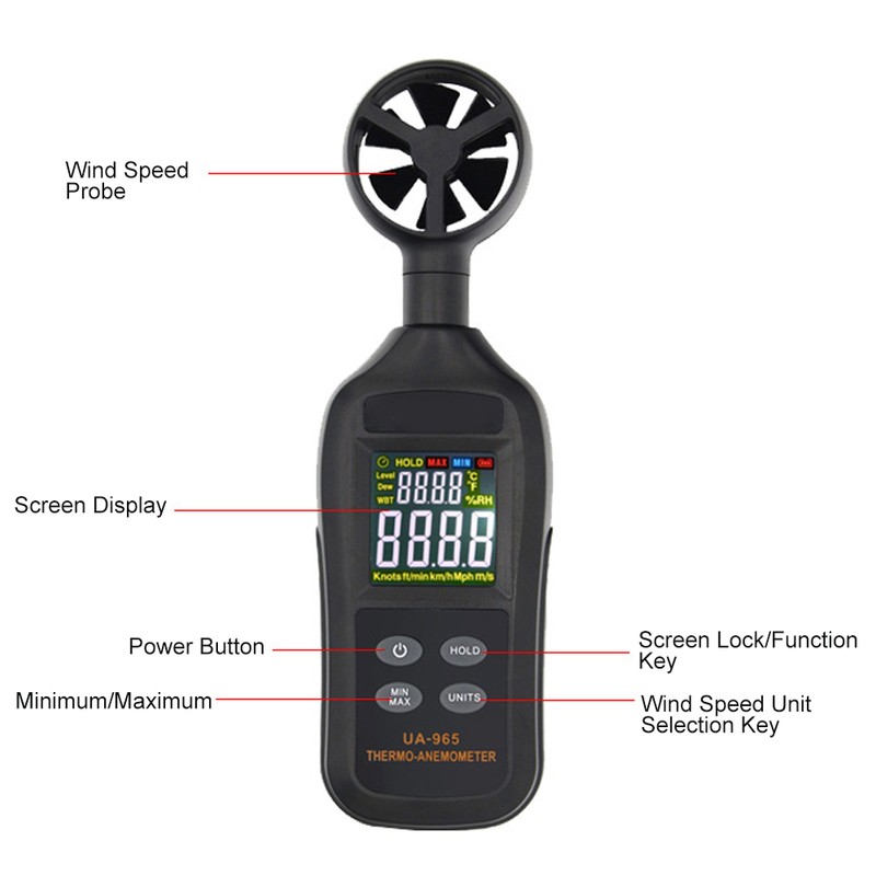 UA965 High Accuracy Mini Digital Anemometer Hand‑Held Wind Speed Meter