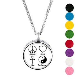 Wild Essentials Peace Love Life Enamel Finish Essential Oil Diffuser Necklace Gift Set - Includes Aromatherapy Pendant, 24" Stainless Steel Chain, 8 Color Refill Pads …