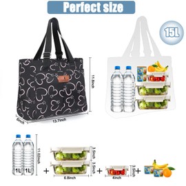 HSHRISH Lunch Bags for Women, Insulated Lunch Tote Bags, Reusable Waterproof Leakproof Cooler Bag, Large Adjustable Shoulder Bag for Adults Work Shopping Picnic Beach Outdoor,Heart Shape,15L