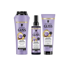 Gliss Blonde Perfector Purple Shampoo (250 ml) with Anti-Yellow Tint Effect & Express Purple Conditioner Blonde Perfector (200 ml) for Spraying & 2-in-1 Purple Building Hair Mask (150 ml) Hair