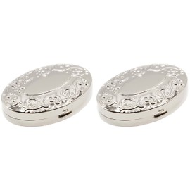 Set of 2 Oval-Shaped Pocket Purse Pill Box & Organizer with Dual Compartments (Silver Victorian)