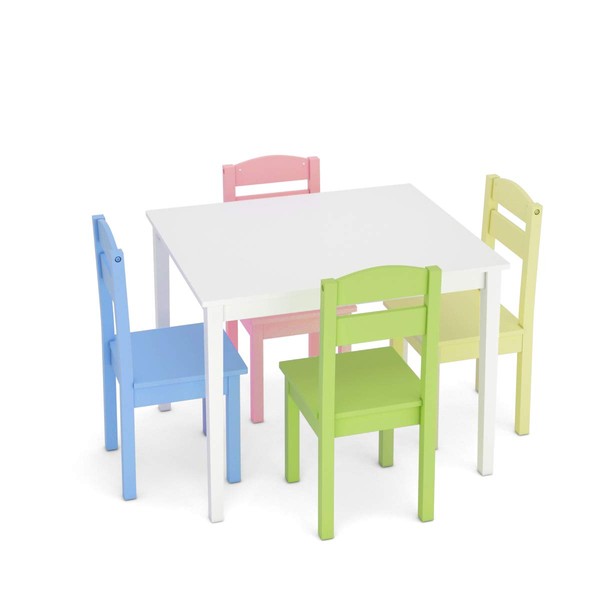 RELAX4LIFE Kids Wooden Table and Chairs, 5 Pieces Set Includes 4 Chairs and 1 Activity Table, Picnic Table with Chairs Children Desk and Chair Set