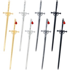 inSowni 8 Pieces Retro Acient Style Metal Sword Hair Sticks with Crystal Pendant Chopsticks Long Hair Pins Bun Updo Holders Hair Accessories for Women Girls