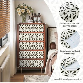 Fiula Peel and Stick Wallpaper Geometric Boho Wallpaper Black Beige Contact Paper 393 "x17.3" Self-Adhesive Wallpaper Vintage for Bedroom Waterproof Removable Shelf Liner Decal Vinyl Roll