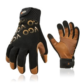 Vgo... Men's Mechanic Gloves, Work Gloves, Cowhide Gloves, Sheep Leather Gloves, Shockproof, Anti-Vibration Gloves, Garden Gloves, Rigger Gloves, Work Gloves, Maintenance Gloves GA9604 (XL, Black)