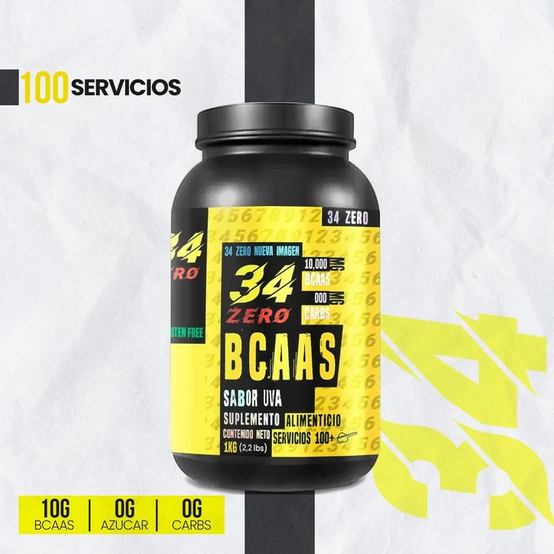 34 Zero Aminoácidos Bcaas Polvo 100 Servicios 1kg Sabores