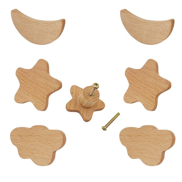 AINIUNIU Cabinet Knobs, Pack of 6 Solid Wood Drawer Knobs,
