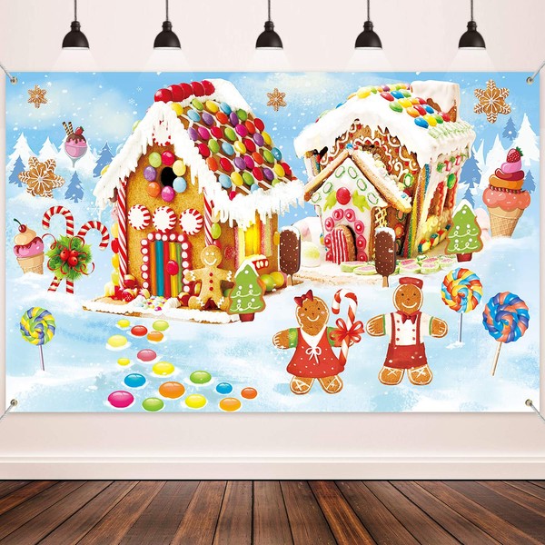 Christmas Holiday Decorations Supplies, Large Fabric Sweet Holiday Scene Banner