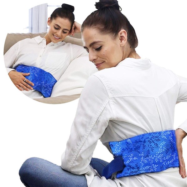 Hot Pockets Microwave Heating Pad for Lower Back Pain Relief - Washable and Microwavable Heat Wrap with Secure to Body Strap – American Made Heating Pad Microwavable Therapy Packs (Blue Flowers)