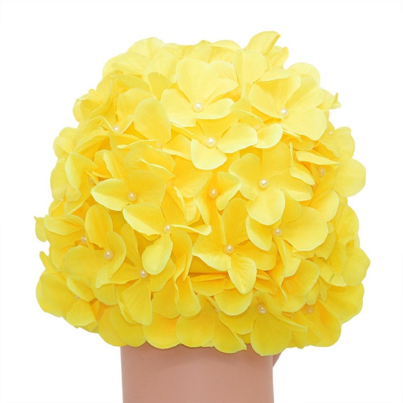 Medifier Women's Vintage Floral Leaf Retro Swimming Cap, yellow