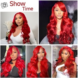 Arsoya Red Wig Human Hair 24 Inch 210 Density Body Wave Red Lace Front Wigs Human Hair Pre Plucked 13x4 Lace Front Wigs Colored Frontal Wigs Human Hair