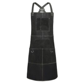 ANTAITHER Black Leather Welding Apron with 6 Pockets - Heavy Duty, Heat & Flame Resistant 42Inch
