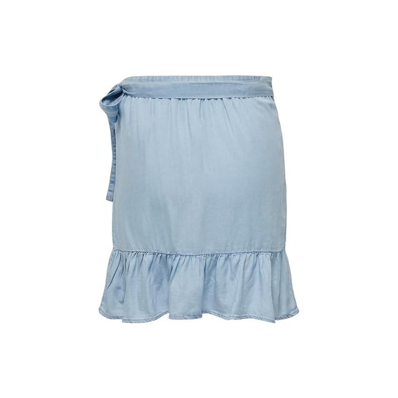 ONLY Women's Onlsofia Wrap Knee DNM Skirt, Light blue bleached