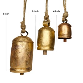 BELLUXE Set of 3 Giant Harmony Cow Bells Huge Vintage Handmade Rustic Lucky Christmas Hanging Bells On Rope (Country Rustic, Set of 3 Large)