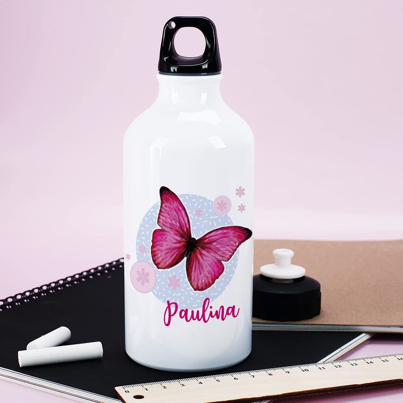 Striefchen® Trinkflasche mit Schmetterlingsmotiv und Wunschname 500 ml BPA frei