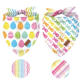 FYSUIMU 2Pcs Easter Egg Bunny Dog Bandana Reversible Colorful Rabbit Plaid Wavy Line Triangle Pet Scarf Adjustable Pet Neckerchief for Spring Costume Accessories