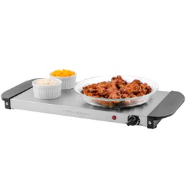 OVENTE Electric Warming Tray with Adjustable Temperature Control Perfect for Buffets, Restaurants, House Parties, Events & Dinners, Compact Food Warmer & Server with Cool Touch Handles, Silver FW170S
