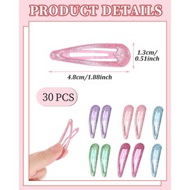 BARRU Pack of 30 Glitter Hair Snap Clips Hair Clips Girls Glitter Metal Hair Clips Colourful Glitter Sequins Hair Styling Accessories for Toddlers Children Girls Women