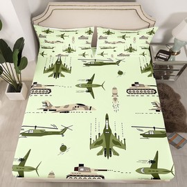 Feelyou 3D Army Helicopter Bed Set Airplane Tank Bed Sheets for Kids Boys Girls Teens Popular Decor Sheet Set Army Transportation Sheets with 1 Pillowcase 3Pcs Bedding Twin