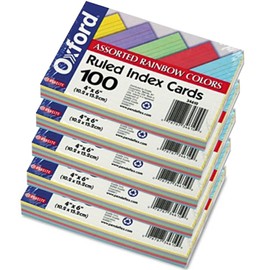 Recycled Oxford Color-Pack Index Cards, Ruled, 4"x6", 20 Each 5 Colors ESS34610, 5 Pack of 100 Cards