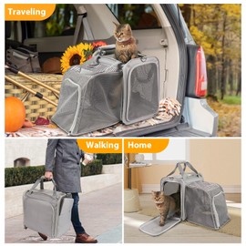 Cat Carrier with Litter Box, Expandable Cat Travel Carrier for Car, Soft Sided Cat Carrier for Cats/Puppies up to 25 lbs, Grey