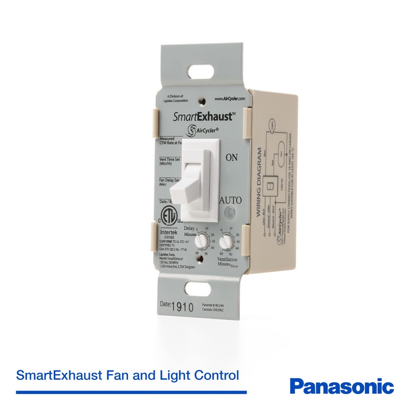 Panasonic FV-WCPT1-W SmartExhaust Programmable Fan/Light Switch - Toggle Switch Designed