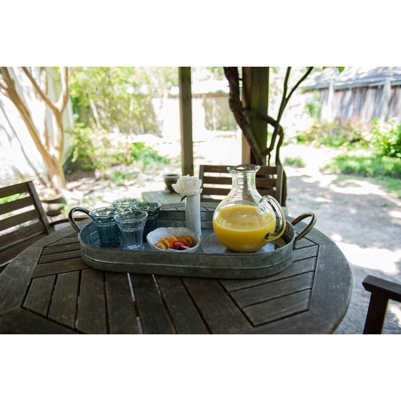 Creative Co-Op Oval Galvanized Metal Tray with Handles
