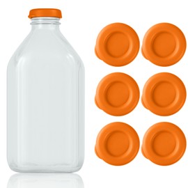 GAWBYET Silicone Milk Bottle Caps,48mm Diameter Glass Jug Replacement Lids Fit Stanpac & Libbey & Stock Your Home & The Dairy Shoppe,Reusable and Airtight Bottle Caps(6 Pack) (Orange)