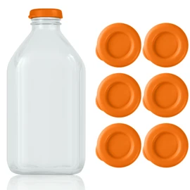 GAWBYET Silicone Milk Bottle Caps,48mm Diameter Glass Jug Replacement Lids Fit Stanpac & Libbey & Stock Your Home & The Dairy Shoppe,Reusable and Airtight Bottle Caps(6 Pack) (Orange)