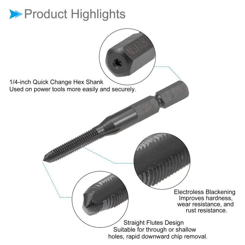 CoCud Thread Milling Taps, M5 x 0.8 Metric Thread 1/4"