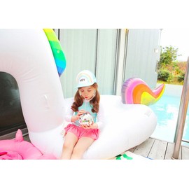 [Emfay] キッズ 女の子 水着 セパレート フラミンゴ柄 長袖 女児水着 ラッシュガード キャップ付き ブルー 100-110cm