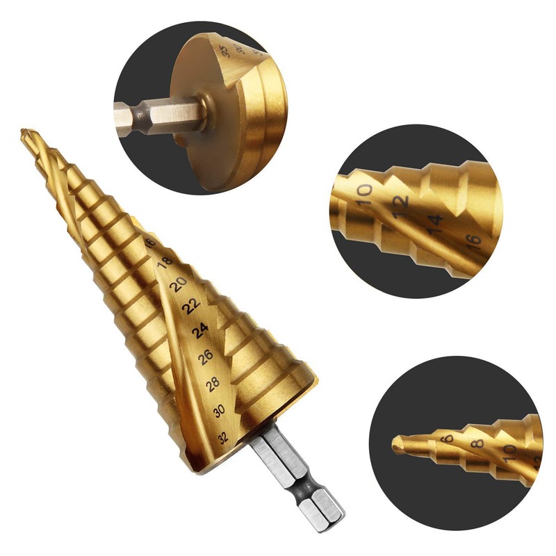 Step Drill, Hexagonal, Spiral, Sharp, Titanium Coated Spiral, HssSteel Drill,