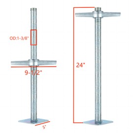 Scaffold 24" Adjustable Leveling Galvanized Screw Jack with Base Plate, 4 Pack